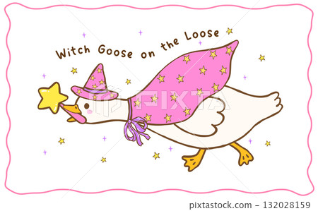 Silly Goose Witch Halloween on the loose Cartoon Hand Drawn sticker printable Cute Spooky Festive 132028159