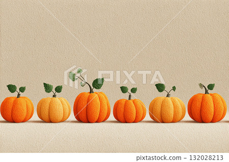 Autumn minimal pattern. Place for text. Seamless pattern. Orange small pumpkins in several rows. Minimalist style. Drawing style. 132028213