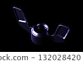Futuristic Glossy Blue Hex Nut, Bolt and Wing Nut on Black 132028420