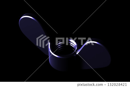 Futuristic Glossy Blue Hex Nut, Bolt and Wing Nut on Black 132028421