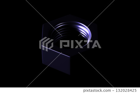 Futuristic Glossy Blue Hex Nut, Bolt and Wing Nut on Black 132028425