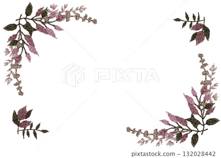 [Decorative frame of autumn plants] Hand-embroidered illustration material 132028442