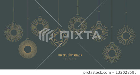 Luxury traditional Christmas baubles, balls, toys banner, card, poster template. Thin line elegant round winter toys, garland, decorative vector design. Luxury traditional Christmas baubles, balls, toys banner, card, poster template. Thin line elegant round winter toys, garland, decorative vector design. 132028593