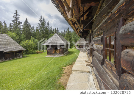 Traditional Slovak wooden log houses in Zuberec museum Traditional Slovak wooden log houses in Zuberec museum 132028735