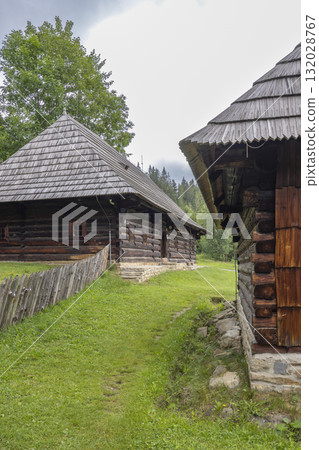 Traditional wooden log houses in Museum of Orava Village Traditional wooden log houses in Museum of Orava Village 132028767