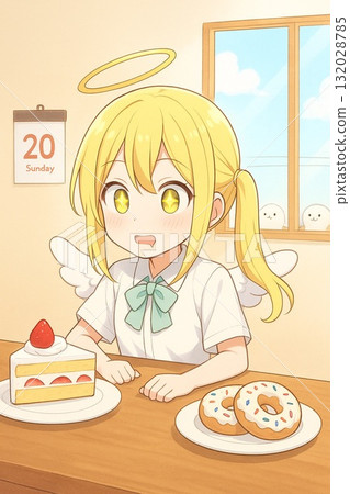 Angel and cake 132028785
