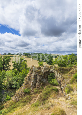 Pierre Perthuis natural arch forming scenic viewpoint in Yonne, France Pierre Perthuis natural arch forming scenic viewpoint in Yonne, France 132028822