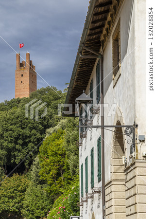 San Miniato medieval tower and historic building facade 132028854