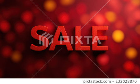 Red SALE text on vibrant bokeh background creates festive and eye catching promotional image 132028870