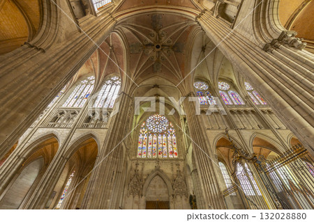 Auxerre Cathedral interior showing stunning Gothic architecture 132028880