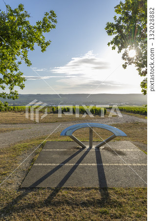 Chablis viewpoint overlooking Bourgogne vineyard landscape at sunset 132028882