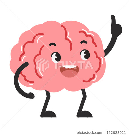 Cartoon Brain Character Raising Index Finger 132028921