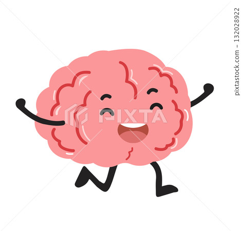 Cartoon Brain Character Running and Smiling Cartoon Brain Character Running and Smiling 132028922