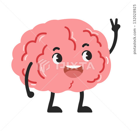 Cartoon Brain Waving Hello Illustration Cartoon Brain Waving Hello Illustration 132028925