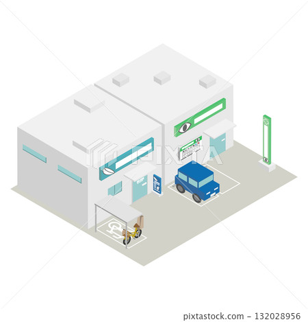 一棟設有眼科診所和隱形眼鏡商店的建築（等距） 132028956