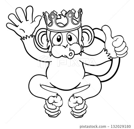 Monkey King Crown Waving Thumbs Up Cartoon Animal 132029180