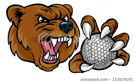 Bear Holding Golf Ball Sports Mascot 132029195