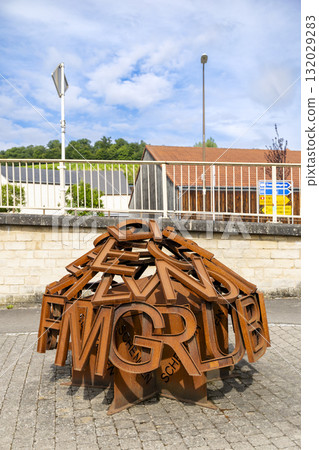 Schengen agreement concept sculpture of letters, Place de l'Accord de Schengen Schengen agreement concept sculpture of letters, Place de l'Accord de Schengen 132029283