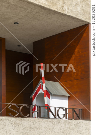 Schengen concept with miniature border barrier in Luxembourg Schengen concept with miniature border barrier in Luxembourg 132029291