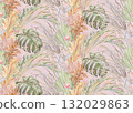 Seamless botanical pattern jungle with watercolor leaf silhouettes 132029863