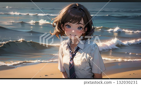 High school girl standing on the beach 132030231