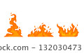 Fire flames vector set. Collection of bright orange cartoon fire flames in different shapes of burning fire. Ideal for fireplaces, heat energy or hot temperature concepts. 132030473