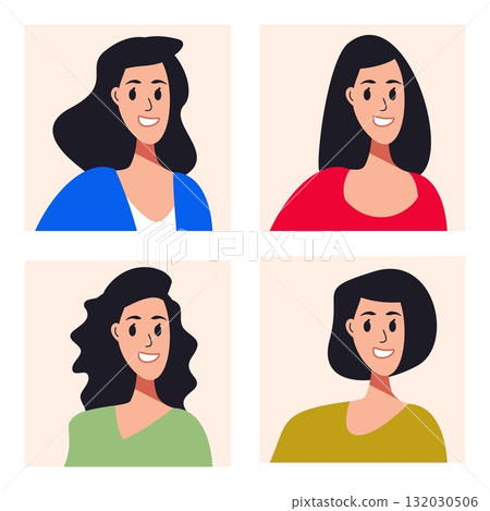 Collection of profile woman drawings for marketing illustration, avatar member Collection of profile woman drawings for marketing illustration, avatar member 132030506