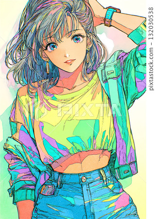 一位女士享受多彩時尚的插圖 一位女士享受多彩時尚的插圖 132030538