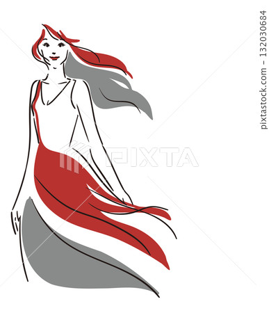 Beauty image transparent background, long hair, woman in red dress 132030684