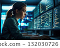 Female programmer writes data code at software development center for development of software AI Generation 132030726