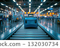 A conveyor belt line at airport is moving suitcases for inspection AI Generation 132030734