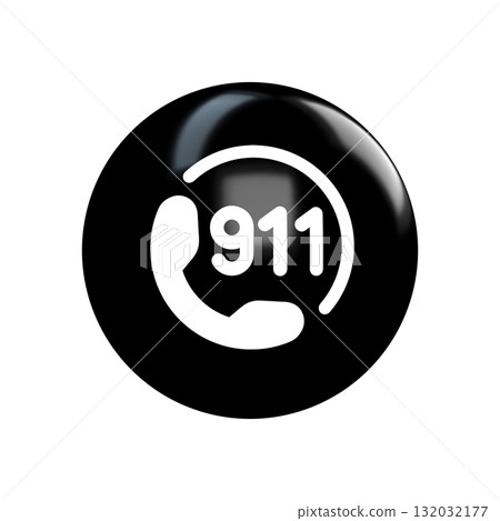 911 glossy black icon on transparent 911 glossy black icon on transparent 132032177
