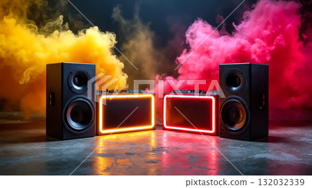 A group of speakers sitting next to each other on a stage 132032339