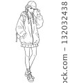 街頭時尚女人線描 132032438