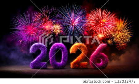A digital artwork featuring the number 2026 in large, stylized, colorful font A digital artwork featuring the number 2026 in large, stylized, colorful font 132032472