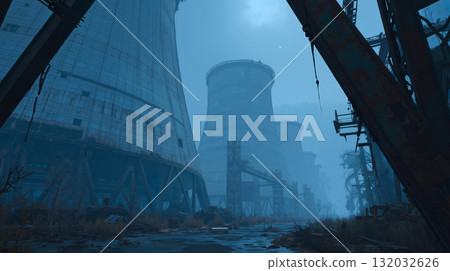 A view of a nuclear power plant in the fog 132032626
