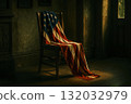 american flag over a chair 132032979