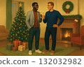 men toasting by the christmas tree 132032982