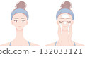 一位戴著髮帶洗臉的女性插圖 132033121