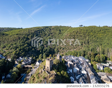 Esch-sur-Sure, Wiltz, Grand-Duche de Luxembourg, September 07, 2025, An EyeCatching Aerial View of a Esch-sur-Sure, Wiltz, Grand-Duche de Luxembourg, September 07, 2025, An EyeCatching Aerial View of a 132033276