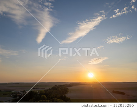 Bergnicourt, Rethel, Ardennes, Grand-Est, France, August, 28th, 2025, The sunset casts vibrant Bergnicourt, Rethel, Ardennes, Grand-Est, France, August, 28th, 2025, The sunset casts vibrant 132033290
