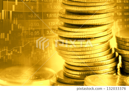 Stock market investment trading financial, coin for analyze profit finance business trend data. 132033376