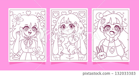 Collection of vertical greeting cards with anime girls and motifs 132033383