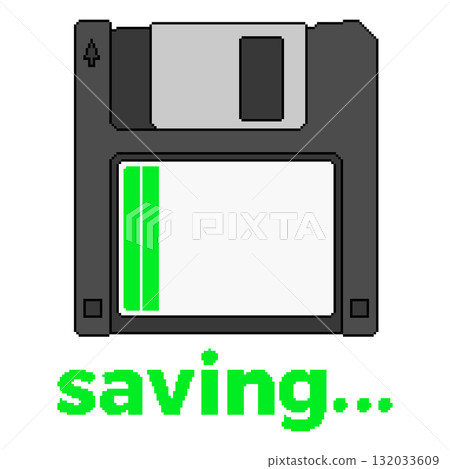 Pixel art floppy disk with saving text and loading bar 132033609