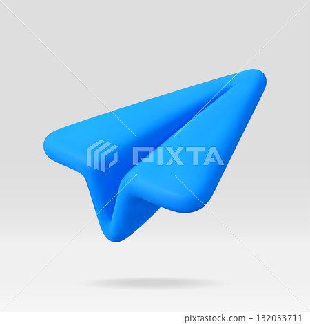 Single blue paper plane 3D icon Single blue paper plane 3D icon 132033711