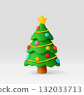3d Christmas tree with star and colorful balls 132033713