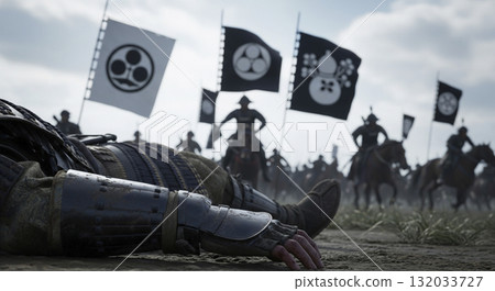 The perspective of a wounded warrior lying on the ground. His own hands are covered in blood and mud, and the image of his fallen comrade is partially visible. 132033727