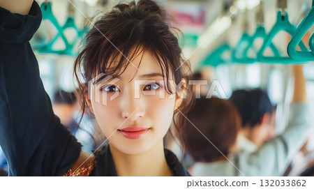 火車上的年輕女子 132033862