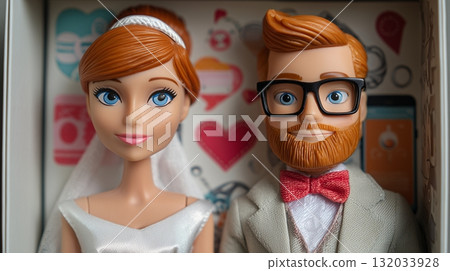 Wedding Gift Box with Bride and Groom Figurines, Rings, and Accessories	 132033928