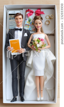Wedding Gift Box with Bride and Groom Figurines, Rings, and Accessories	 132033930
